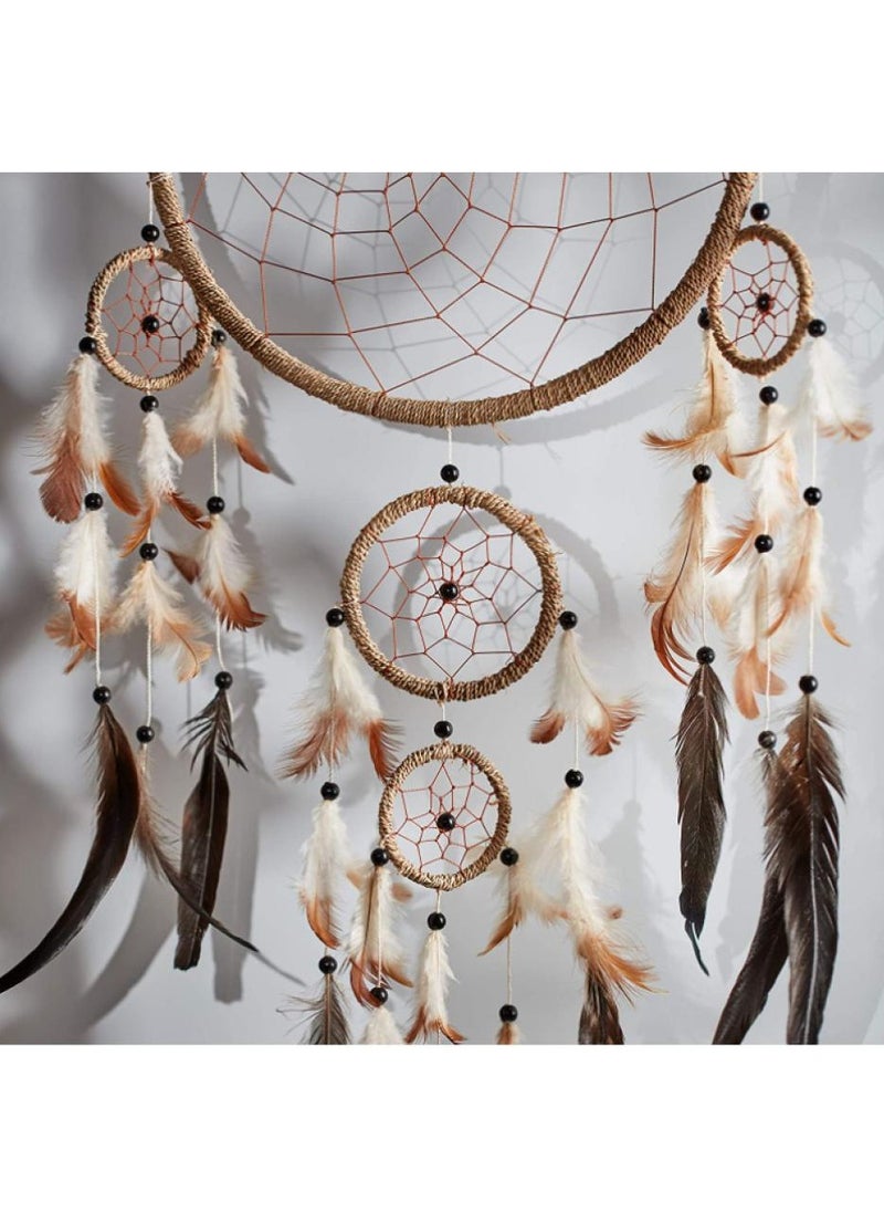 AIWANTO Large Handmade Bohemian Dream Catcher Ethical Hanging Dreamcatcher Wall Art with Natural String Feathers and Beads with Traditional Crochet Design 27cm Wide, 70cm Long  - Image 5