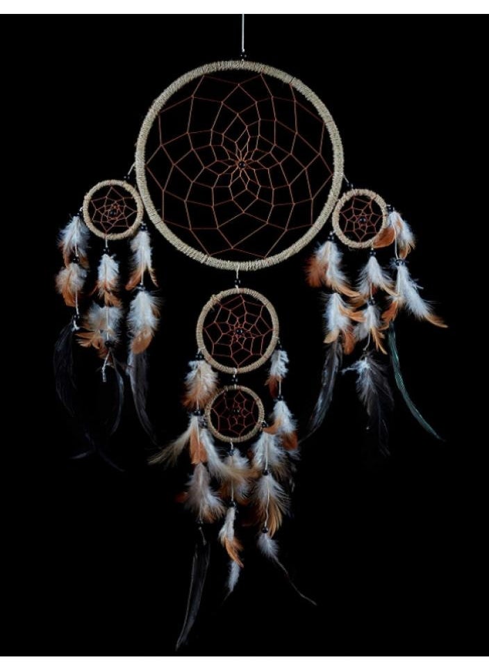 AIWANTO Large Handmade Bohemian Dream Catcher Ethical Hanging Dreamcatcher Wall Art with Natural String Feathers and Beads with Traditional Crochet Design 27cm Wide, 70cm Long  - Image 2