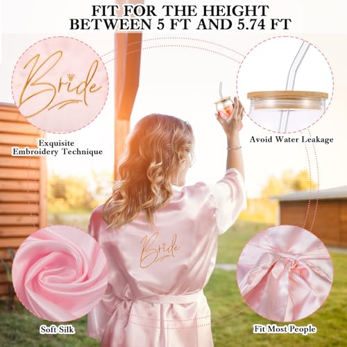 Irenare مجموعة هدايا العروس 8 قطع لحفلة الزفاف ودورة العروس - روب، كوب، حقيبة مكياج، سوار، رباط شعر، بطاقة، قلم، صندوق هدايا (وردي) - Image 4