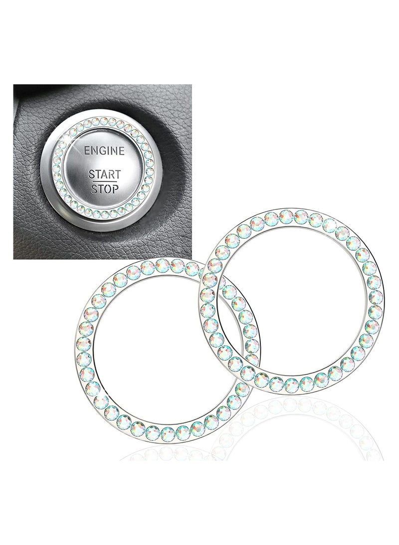 GGEROU 2PCS Bling Crystal Rhinestone Car Bling Ring Emblem Sticker Colorful - Image 1