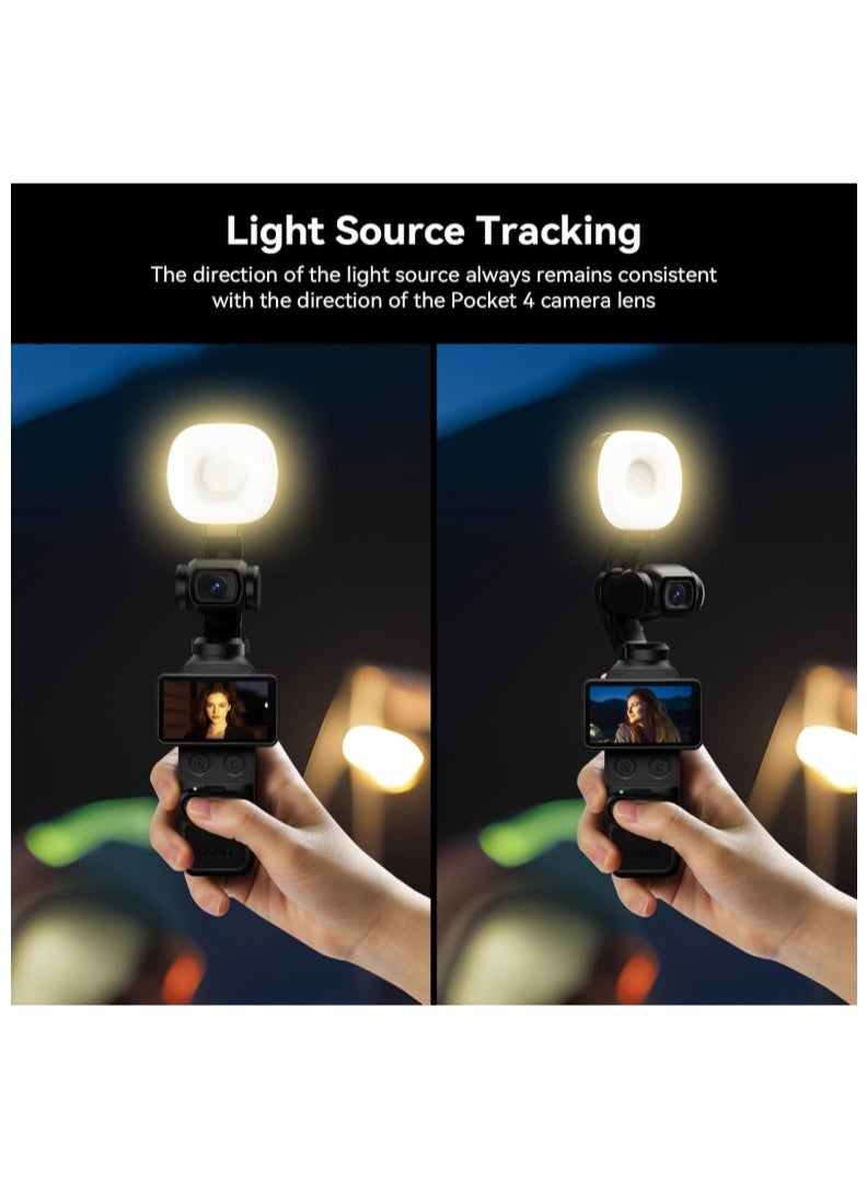 ضوء فيديو LED لملحقات  Pocket 4، مساعد إضاءة للتصوير الذاتي وفولوو أوتوماتيك، مع درجة حرارة صباغية CRI≥95، سطوع ثلاثي الألوان قابل للتعديل، بطارية 500 مللي أمبير/1.6 واط، منفذ USB-C، أسود - Image 5