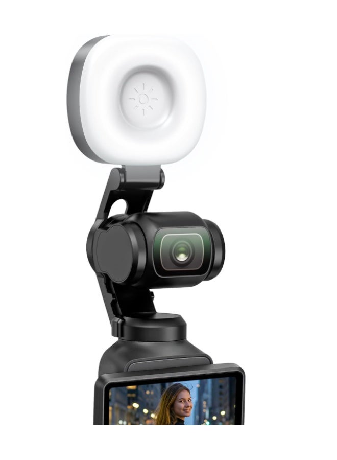 ضوء فيديو LED لملحقات  Pocket 4، مساعد إضاءة للتصوير الذاتي وفولوو أوتوماتيك، مع درجة حرارة صباغية CRI≥95، سطوع ثلاثي الألوان قابل للتعديل، بطارية 500 مللي أمبير/1.6 واط، منفذ USB-C، أسود - Image 1