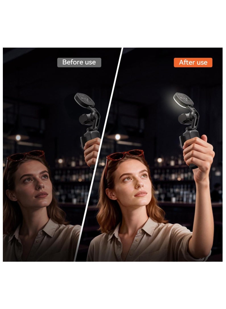 ضوء فيديو LED لملحقات  Pocket 4، مساعد إضاءة للتصوير الذاتي وفولوو أوتوماتيك، مع درجة حرارة صباغية CRI≥95، سطوع ثلاثي الألوان قابل للتعديل، بطارية 500 مللي أمبير/1.6 واط، منفذ USB-C، أسود - Image 3