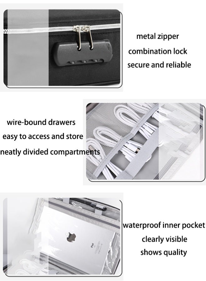 شنطه ايباد منظم إلكتروني مزود بقفل رمزي، حقيبة ملحقات كابلات USB للسفر، مقاومة للماء، مناسبة لباور بانك، وأسلاك شحن، وشواحن، وفأرة، وسماعات أذن، وذاكرة فلاش، لون رمادي - Image 4