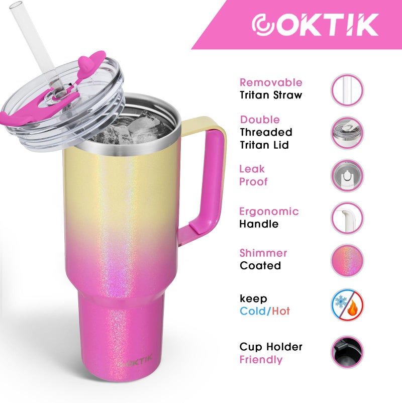 Coktik 40 Oz Tumbler With Handle And Straw Lid  Vacuum Insulated Travel Coffee Mug Stainless Steel Insulated Cup For Beverages  Leak-Proof  Cupholder Friendly (Glitter Rainbow) - Image 2