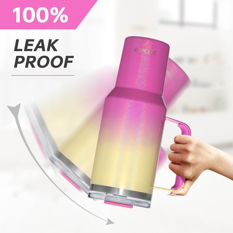 Coktik 40 Oz Tumbler With Handle And Straw Lid  Vacuum Insulated Travel Coffee Mug Stainless Steel Insulated Cup For Beverages  Leak-Proof  Cupholder Friendly (Glitter Rainbow) - Image 3