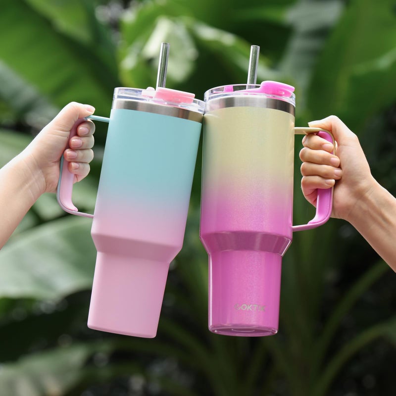 Coktik 40 Oz Tumbler With Handle And Straw Lid  Vacuum Insulated Travel Coffee Mug Stainless Steel Insulated Cup For Beverages  Leak-Proof  Cupholder Friendly (Glitter Rainbow) - Image 4
