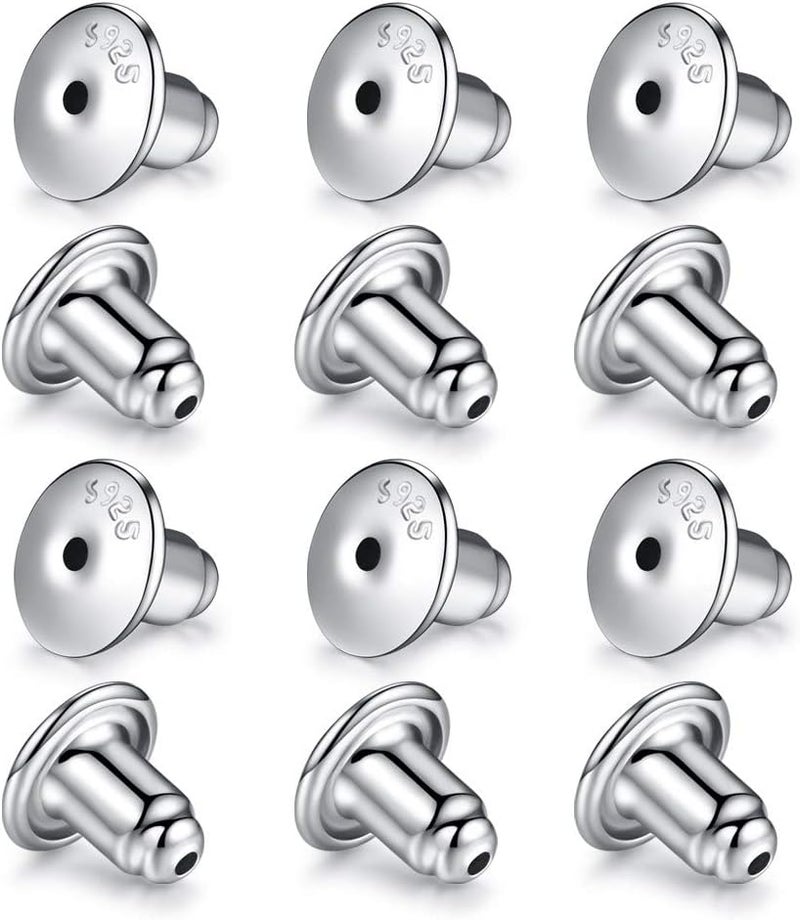 Catinee 6 Pair 14K Plated White Gold and Sterling Silver Earring Backs, Hypoallergenic, Secure Locking for Studs - Image 1