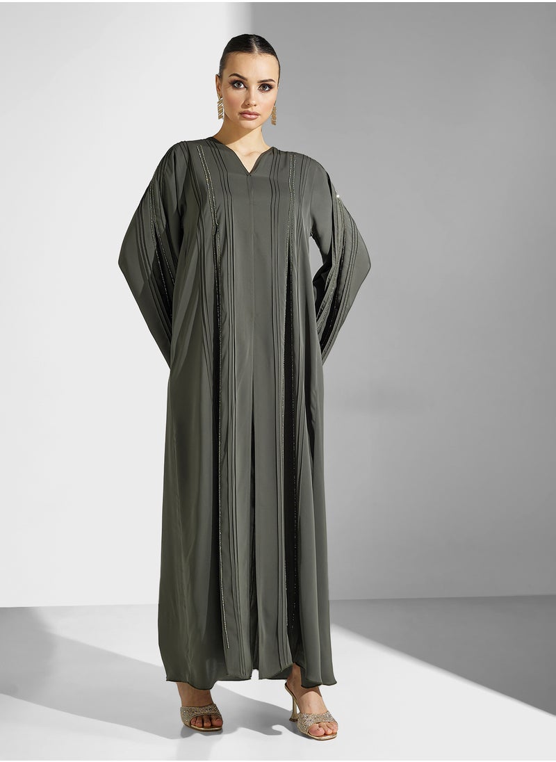 hayas closet V-Neck Embroidered Flared Sleeve Abaya  - Image 1