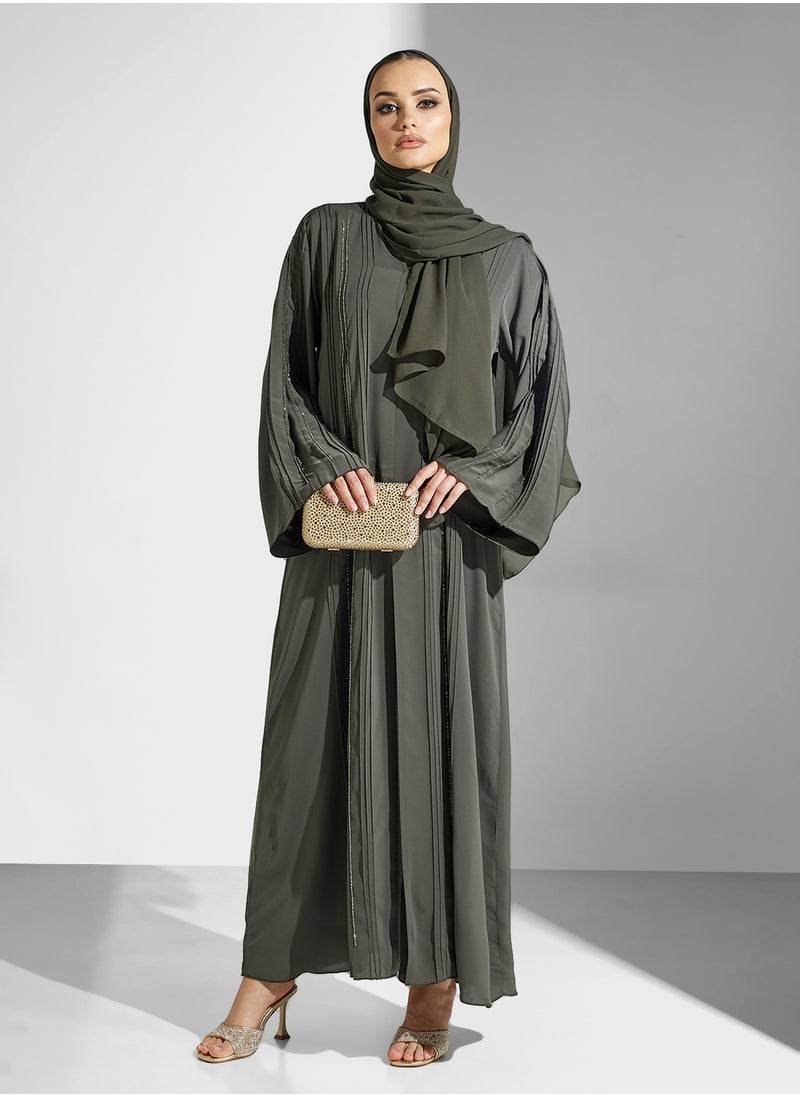 hayas closet V-Neck Embroidered Flared Sleeve Abaya  - Image 5