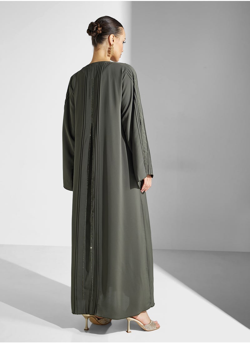 hayas closet V-Neck Embroidered Flared Sleeve Abaya  - Image 2