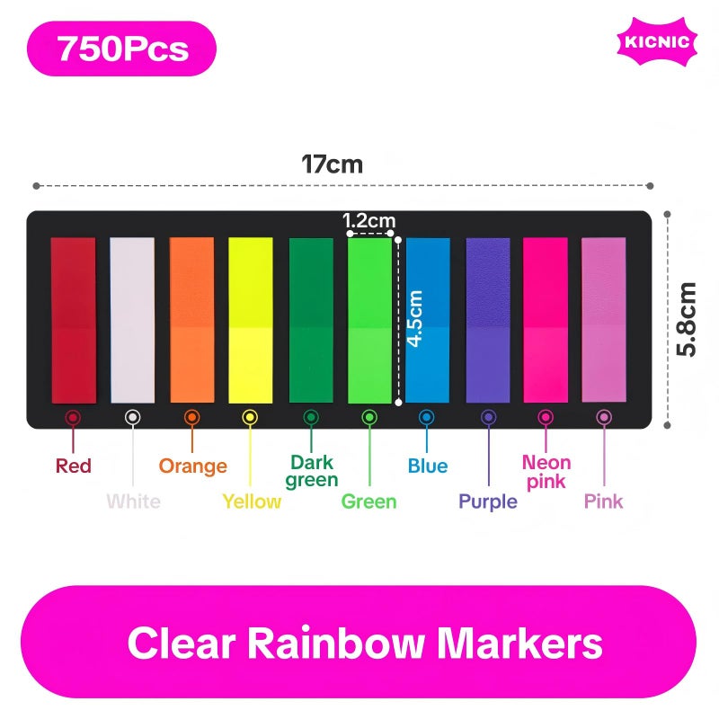KICNIC Page Markers Sticky Index Tabs, Arrow Flag Tabs Colored Sticky Notes for Page Marker Bookmarks [10 Primary Colors, 750 Pieces] Sticks Securely, Removes Cleanly - Image 2