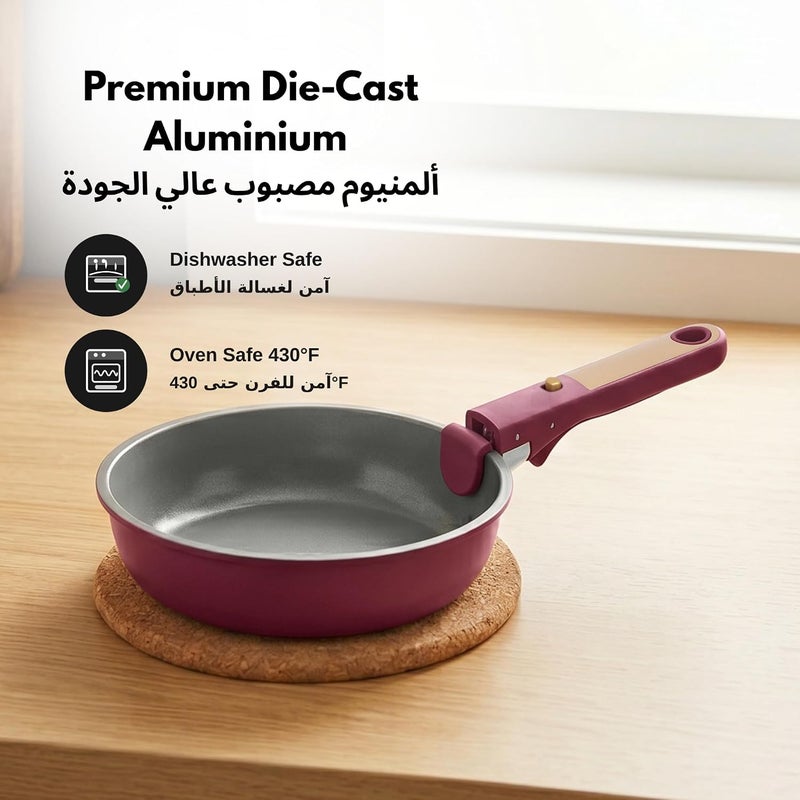 Carote 3-Piece Ceramic Frying Pan Set, 8" & 10" Nonstick Fry Pans with Removable Handle, PFAS-Free Healthy Cooking, Full-Spray Base, All-Stovetop Compatible Skillet Set, Dishwasher Safe (Purple) - Image 4