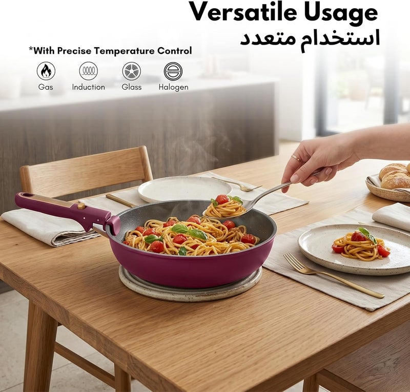 Carote 3-Piece Ceramic Frying Pan Set, 8" & 10" Nonstick Fry Pans with Removable Handle, PFAS-Free Healthy Cooking, Full-Spray Base, All-Stovetop Compatible Skillet Set, Dishwasher Safe (Purple) - Image 5