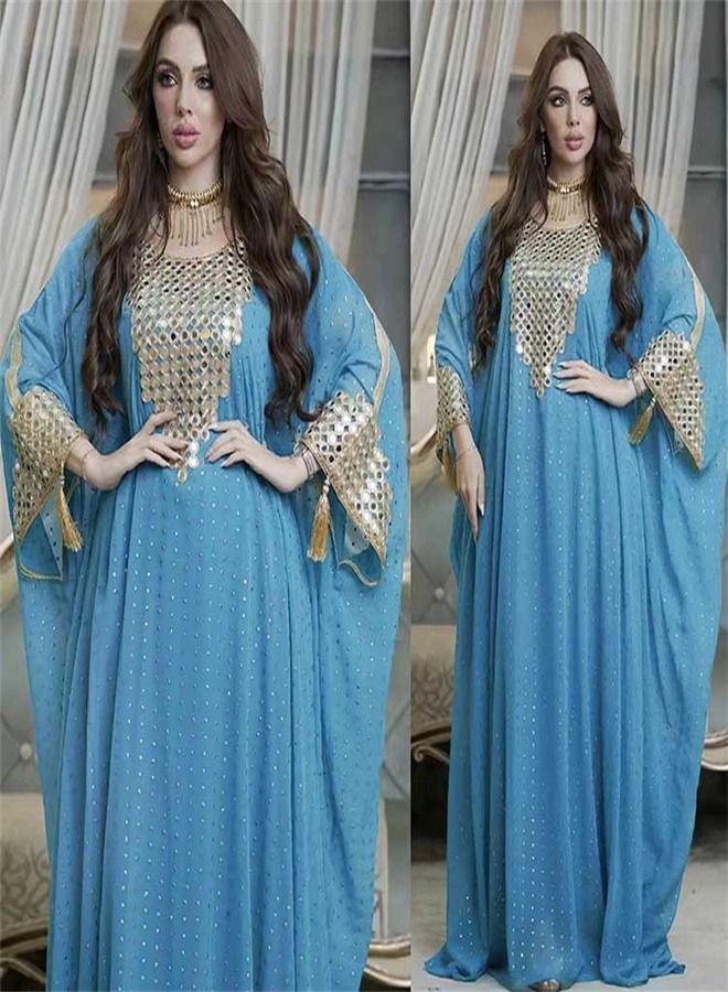 Loquat Women's Fashionable Oversize Dress Blue 