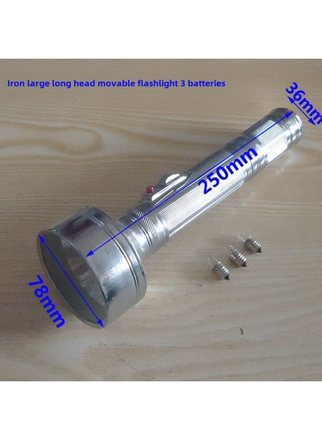 Old-fashioned Iron Flashlight No. 1Battery Yellow Tungsten Bulb Glass Sheet Tiger Head Kaida-Product Specifications:3 No. 1 Large Long-head Live Flashlight + 3 Lights Without Batteries - Image 1