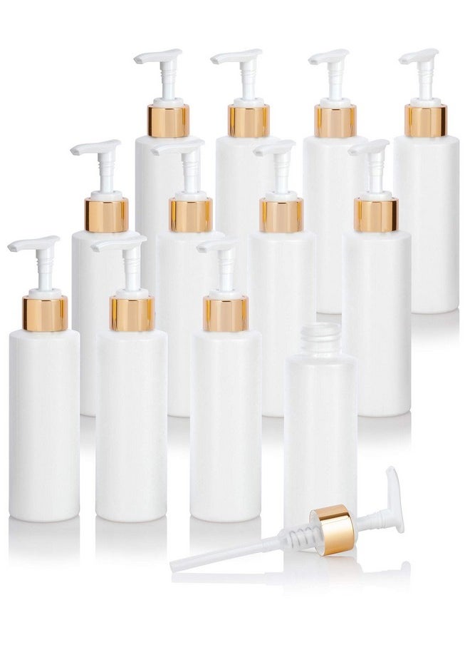JUVITUS 4 Oz 120 Ml White Plastic Hdpe Refillable Cylinder Squeeze Bottle With Gold Lotion Pump (12 Pack)  - Image 1