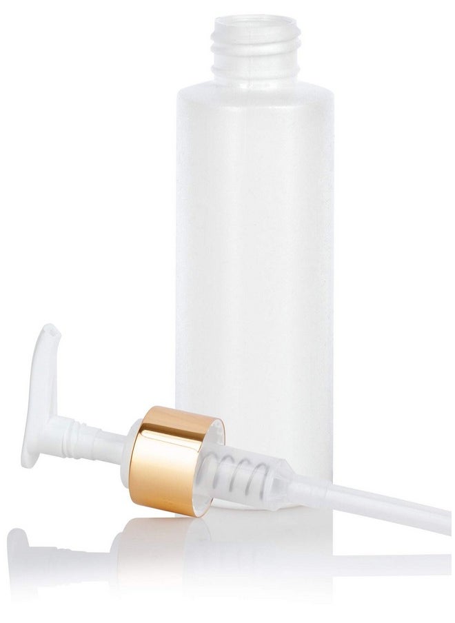 JUVITUS 4 Oz 120 Ml White Plastic Hdpe Refillable Cylinder Squeeze Bottle With Gold Lotion Pump (12 Pack)  - Image 3