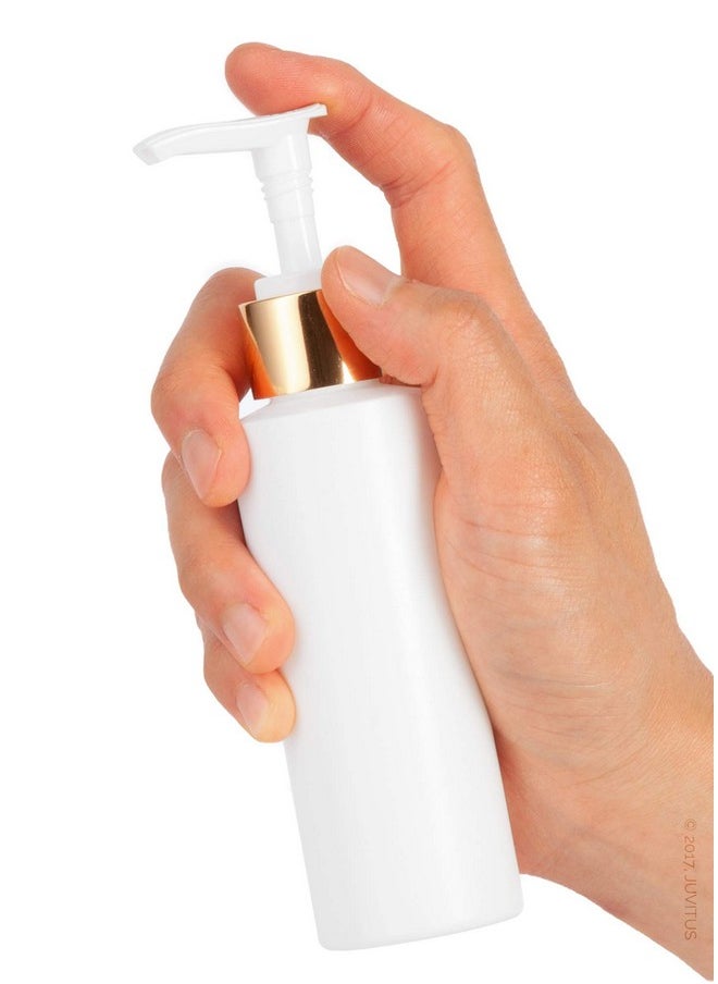 JUVITUS 4 Oz 120 Ml White Plastic Hdpe Refillable Cylinder Squeeze Bottle With Gold Lotion Pump (12 Pack)  - Image 4