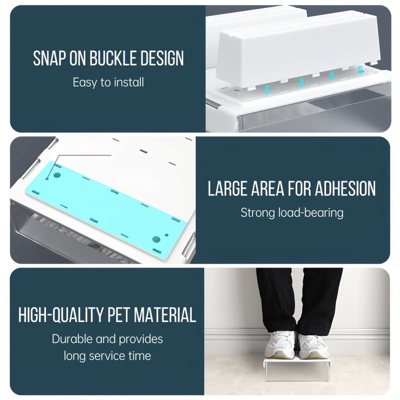 Under Desk Drawer Hidden Storage Box Desktop Organizer Transparent Tray Suitable for Desk with Lip Installation with Attachable Strip/ Screws Ideal for Home Office Organization - Image 3