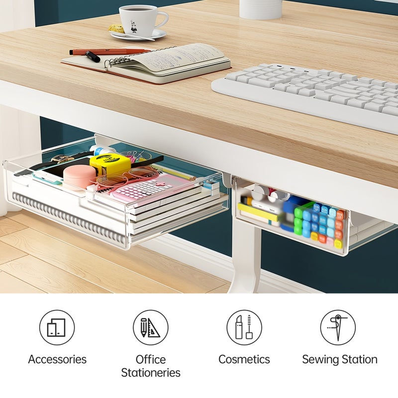 Under Desk Drawer Hidden Storage Box Desktop Organizer Transparent Tray Suitable for Desk with Lip Installation with Attachable Strip/ Screws Ideal for Home Office Organization - Image 5