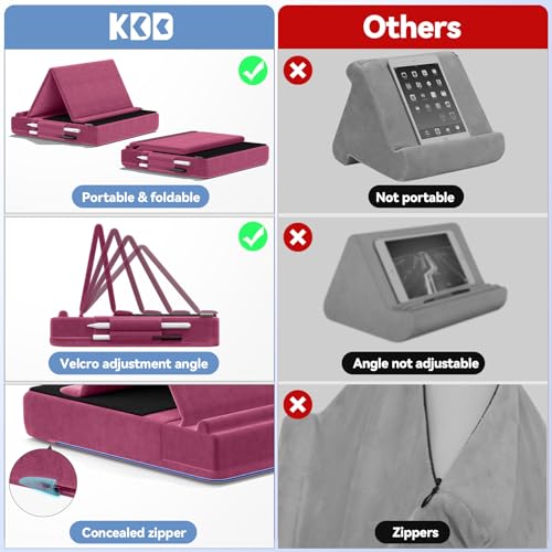 KDD Tablet Pillow Stand, Multi-Angle Viewing Ipad Holder for Lap, Bed and Desk, Foldable Soft Pad Dock with Stylus Mount Compatible with Ipad Pro 12.9, 10.5, 11, Air, Mini, Phones, Books, E-Reader - Image 5