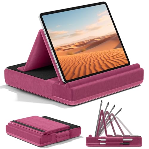 KDD Tablet Pillow Stand, Multi-Angle Viewing Ipad Holder for Lap, Bed and Desk, Foldable Soft Pad Dock with Stylus Mount Compatible with Ipad Pro 12.9, 10.5, 11, Air, Mini, Phones, Books, E-Reader - Image 1