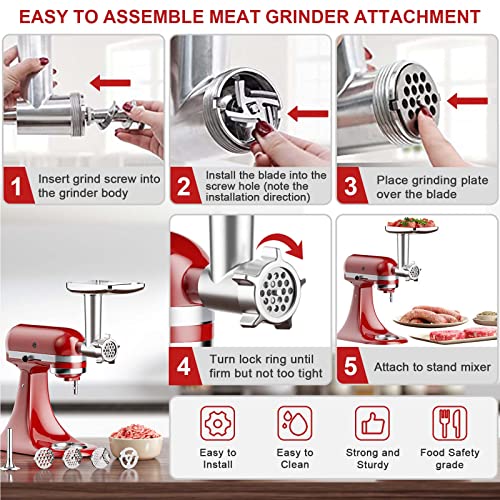 Cofun Meat Grinder & Slicer Shredder Attachments for KitchenAid Stand Mixer, Meat Grinder with Sausage Stuffer Tubes and Slicer Shredder Set, 2 Pcs Attachment Set for KitchenAid Mixers By Cofun - Image 4