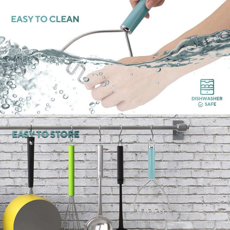 BEIYANA Beiya Potato Masher Premium Masher Kitchen Tool Heavy Duty Potato Masher Stainless Steel Metal Wire Mashed Potatoes Masher For Mashing Avocado Bean Vegetables Food Dishwasher Safe- Aqua Sky - Image 5