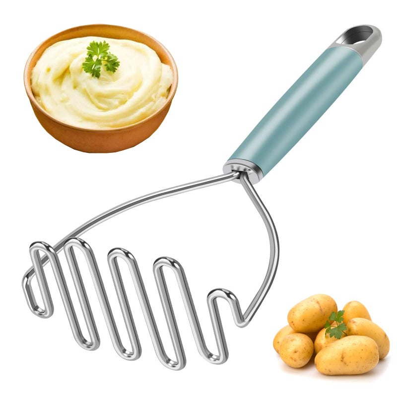 BEIYANA Beiya Potato Masher Premium Masher Kitchen Tool Heavy Duty Potato Masher Stainless Steel Metal Wire Mashed Potatoes Masher For Mashing Avocado Bean Vegetables Food Dishwasher Safe- Aqua Sky - Image 1
