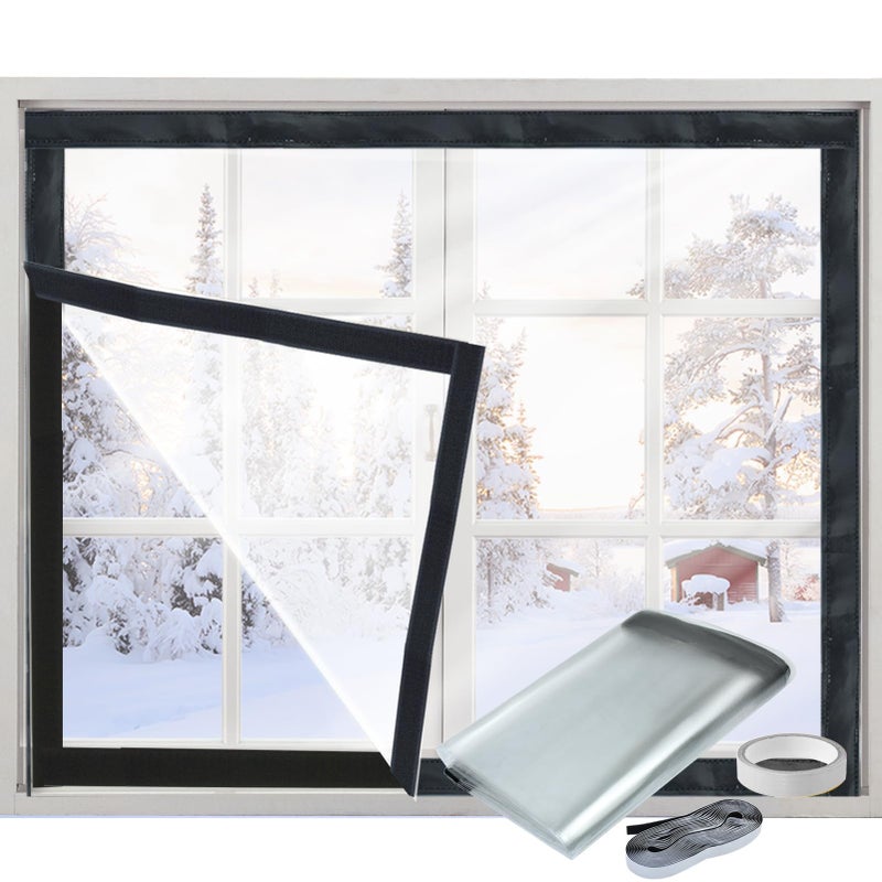 Jeyeou Window Insulation Kit for Winter Adjustable Plastic Insulated Window Cover Sealer Reusable Thermal Thicken Clear Insulation Wrap Transparent Film with Hook and Loop Tape for Winterizing 39 x 63 - Image 2