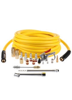 Hromee  3 8 Inch x 25FT Hybrid Air Compressor Hose with 19 Piece Air Blow Gun and Air Compressor Accessories Kit 1 4 Inch NPT Quick Connect Air Hose Fittings Tire Gauge and Wire Brush