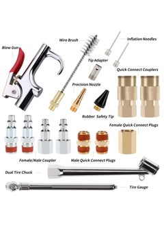 Generic Hromee  3 8 Inch x 25FT Hybrid Air Compressor Hose with 19 Piece Air Blow Gun and Air Compressor Accessories Kit 1 4 Inch NPT Quick Connect Air Hose Fittings Tire Gauge and Wire Brush  - Image 4
