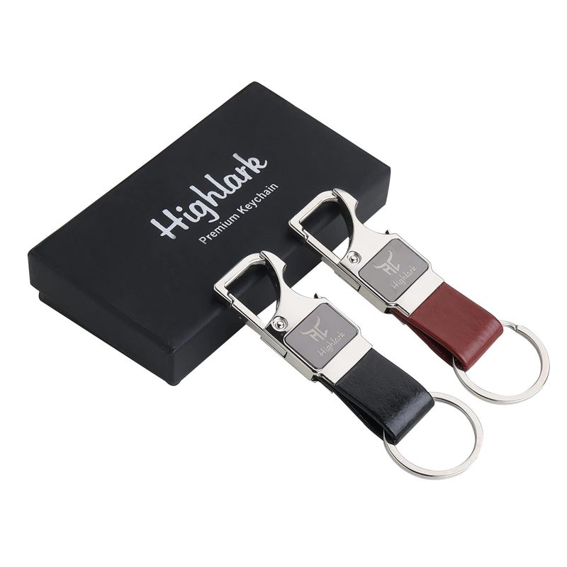 Highlark ® Luxury Metal & Leather Keychain |Modern Carabiner Hook |Premium Key Ring for Car, Bike, Office and Home Keys | Stylish Key Holder | Bottel opener keychain - Image 1