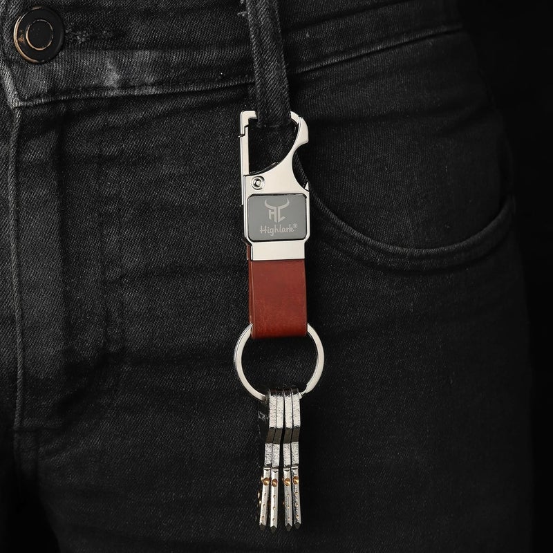 Highlark ® Luxury Metal & Leather Keychain |Modern Carabiner Hook |Premium Key Ring for Car, Bike, Office and Home Keys | Stylish Key Holder | Bottel opener keychain - Image 5