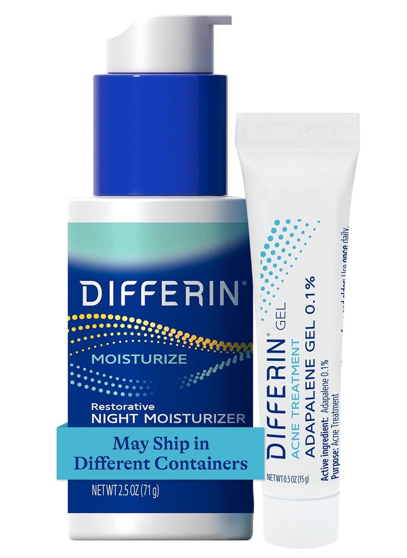 differin Differin 30 Day Gel & Night Moisturizer Set: Acne Treatement Gel (15g tube) & Restorative Night Moisturizer (2.5 oz), Gentle Skin Care for Acne Prone Skin, Fragrance Free, Mother's Day Gifts 