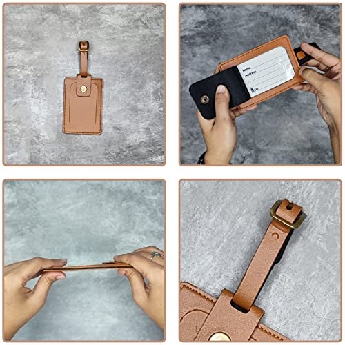 Giftana Leather Luggage Tag for Men and Women, Vegan Leather Luggage Tags for Travel,Luggage Tag with Id Slot,Identification Tags for Bags/Backpacks and Suitcase, Corporate Gifts for Employee (Tan) - Image 3