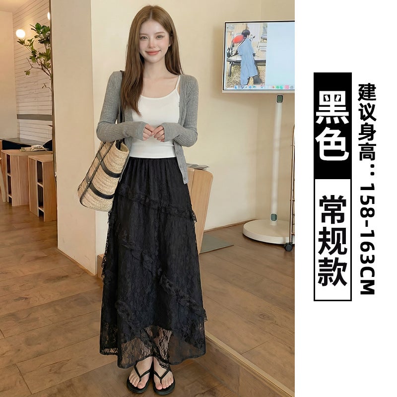 White High-Waisted A-Line Chiffon Lace Tiered Skirt for Women, 2026 New Summer Style, Long Skirt with a Flowy Design - Image 1