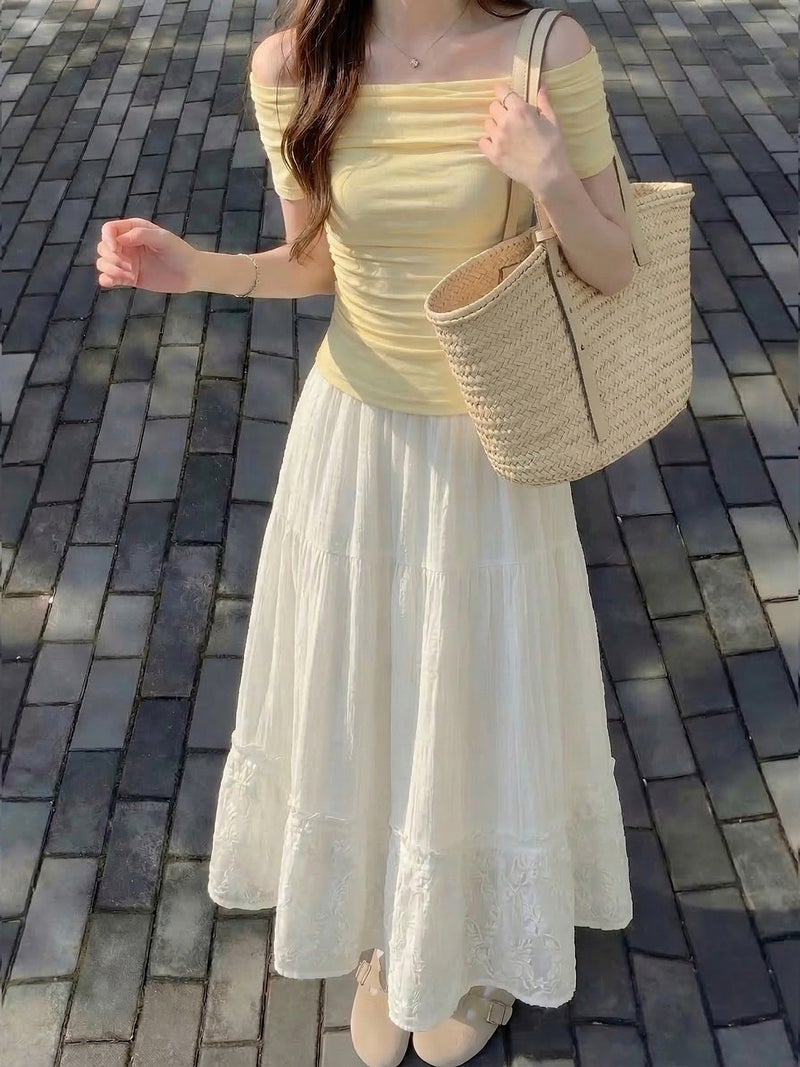 White High-Waisted A-Line Chiffon Lace Tiered Skirt for Women, 2026 New Summer Style, Long Skirt with a Flowy Design - Image 2