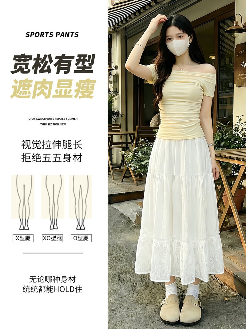 White High-Waisted A-Line Chiffon Lace Tiered Skirt for Women, 2026 New Summer Style, Long Skirt with a Flowy Design - Image 3