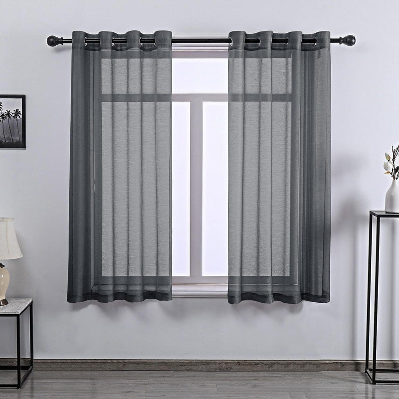 DONREN Dark Grey Sheer Curtains 63 Inch Length for Boy's Room - 2 Panels Charcoal Gray Grommet Elegant Semi Voile Window Drapes for Bedroom 52 W x 63 Inches Long - Image 1