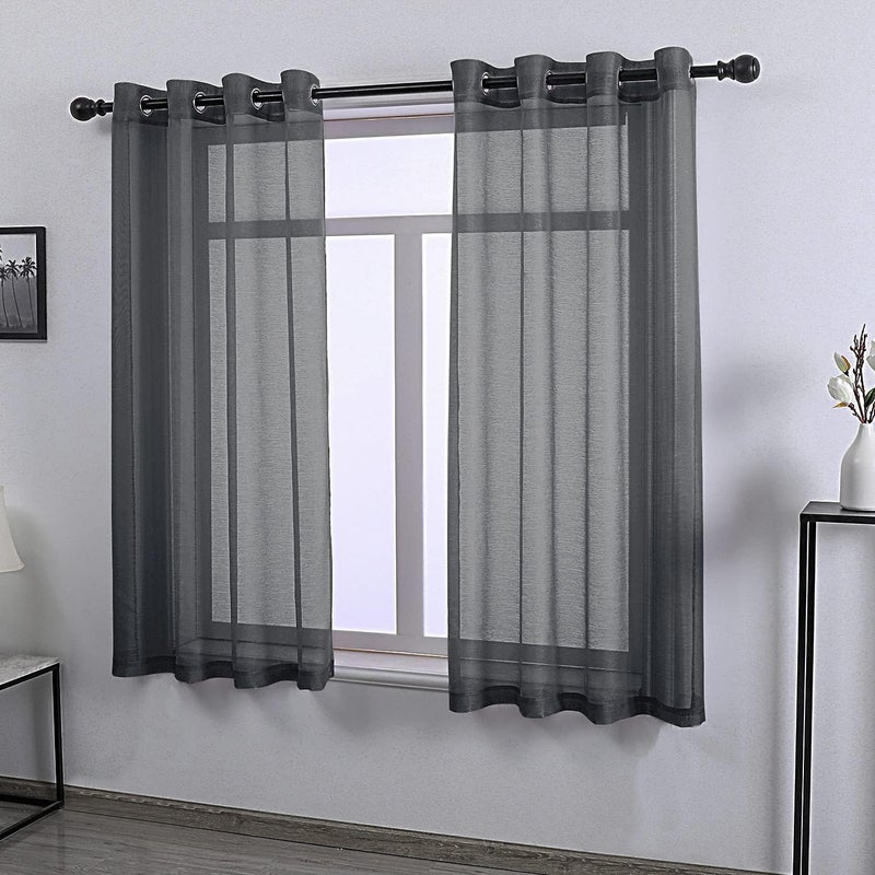 DONREN Dark Grey Sheer Curtains 63 Inch Length for Boy's Room - 2 Panels Charcoal Gray Grommet Elegant Semi Voile Window Drapes for Bedroom 52 W x 63 Inches Long - Image 2