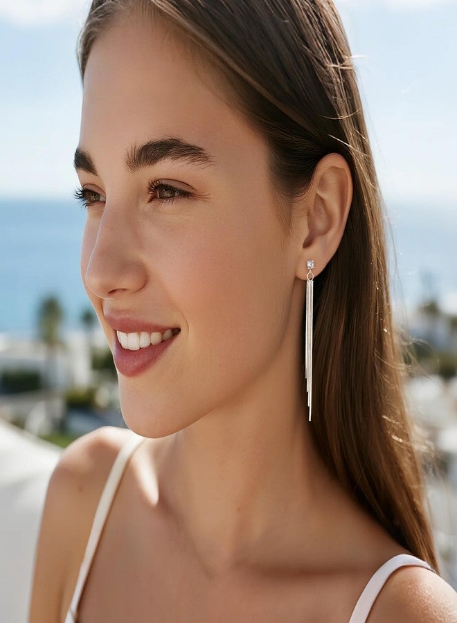 أليكس كرافت أقراط متدلية من الفضة الإسترليني عيار 925 للنساء، أقراط بشرابة طويلة متدلية لامعة، أقراط أنيقة ورقيقة مناسبة لحفلات التخرج - Image 3