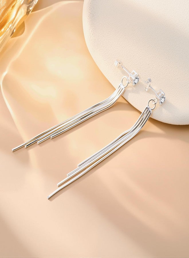 أليكس كرافت أقراط متدلية من الفضة الإسترليني عيار 925 للنساء، أقراط بشرابة طويلة متدلية لامعة، أقراط أنيقة ورقيقة مناسبة لحفلات التخرج - Image 5