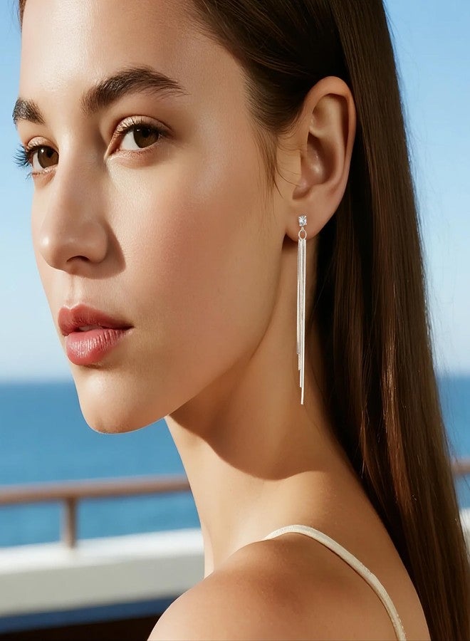 أليكس كرافت أقراط متدلية من الفضة الإسترليني عيار 925 للنساء، أقراط بشرابة طويلة متدلية لامعة، أقراط أنيقة ورقيقة مناسبة لحفلات التخرج - Image 4