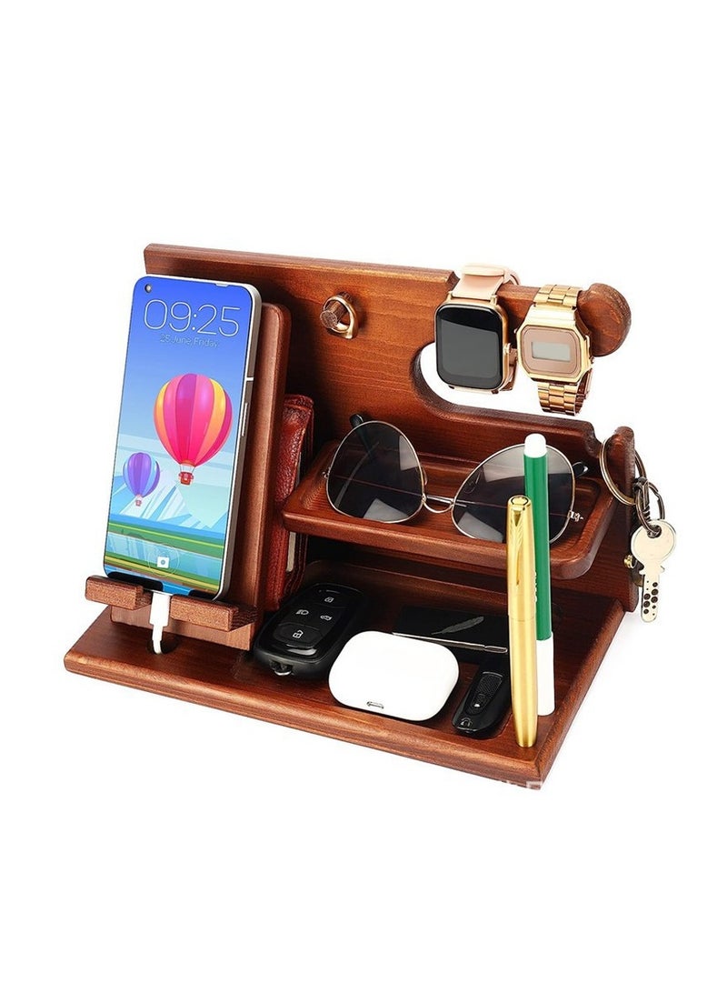 DOUGEI Wood Phone Docking Station，Luxury Wooden Nightstand Organizer for Men，Husband Wife Anniversary Dad Birthday Nightstand Purse Father Graduation Male Travel Idea Gadgets  - Image 1