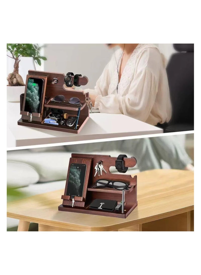 DOUGEI Wood Phone Docking Station，Luxury Wooden Nightstand Organizer for Men，Husband Wife Anniversary Dad Birthday Nightstand Purse Father Graduation Male Travel Idea Gadgets  - Image 2