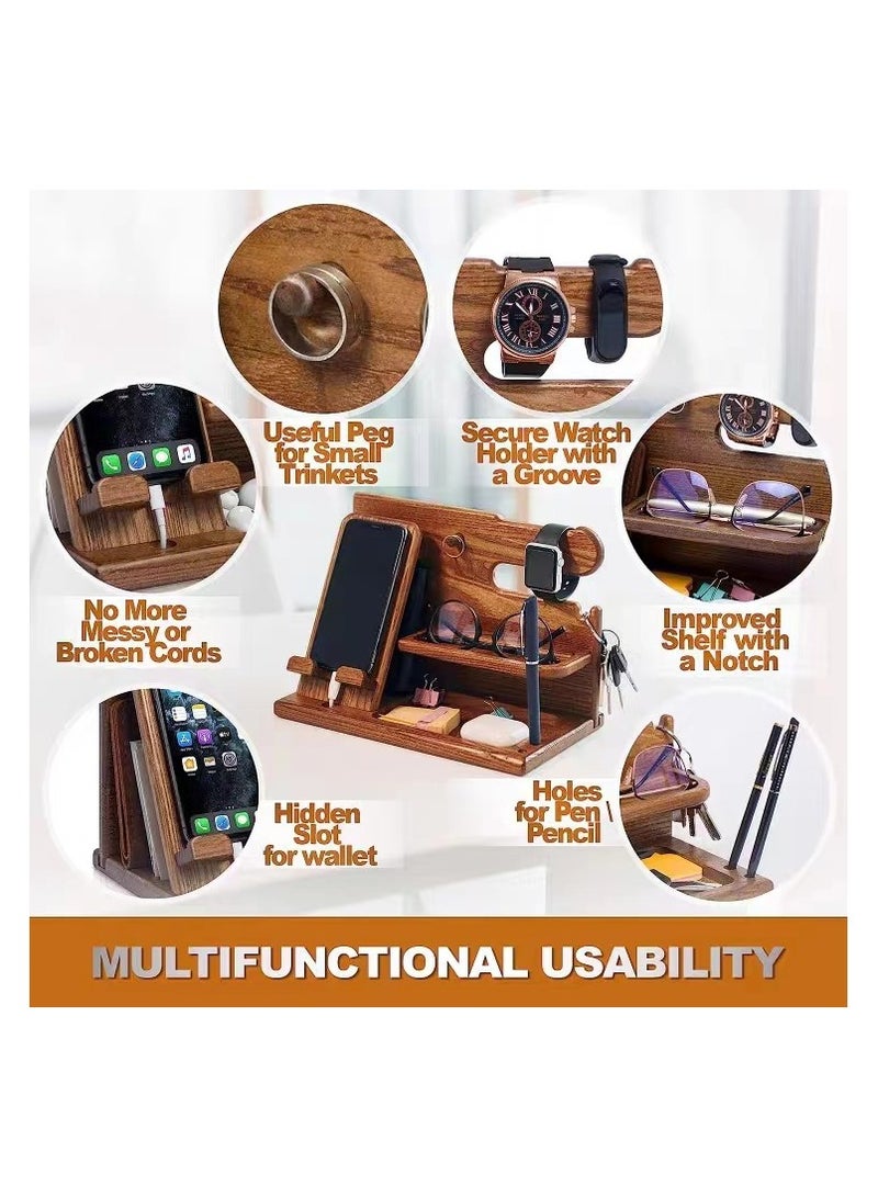 DOUGEI Wood Phone Docking Station，Luxury Wooden Nightstand Organizer for Men，Husband Wife Anniversary Dad Birthday Nightstand Purse Father Graduation Male Travel Idea Gadgets  - Image 4