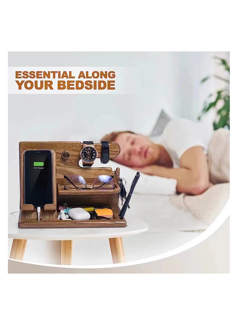 DOUGEI Wood Phone Docking Station，Luxury Wooden Nightstand Organizer for Men，Husband Wife Anniversary Dad Birthday Nightstand Purse Father Graduation Male Travel Idea Gadgets  - Image 5