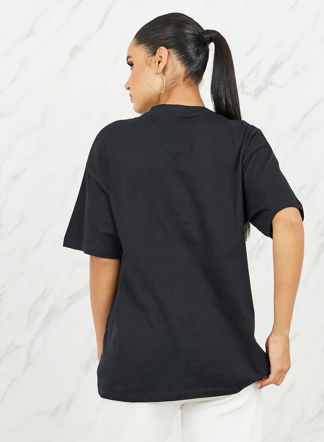Styli Styli Oversized Floral Foil Print Longline T-shirt